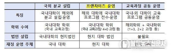 국내 대학의 해외 진출 유형